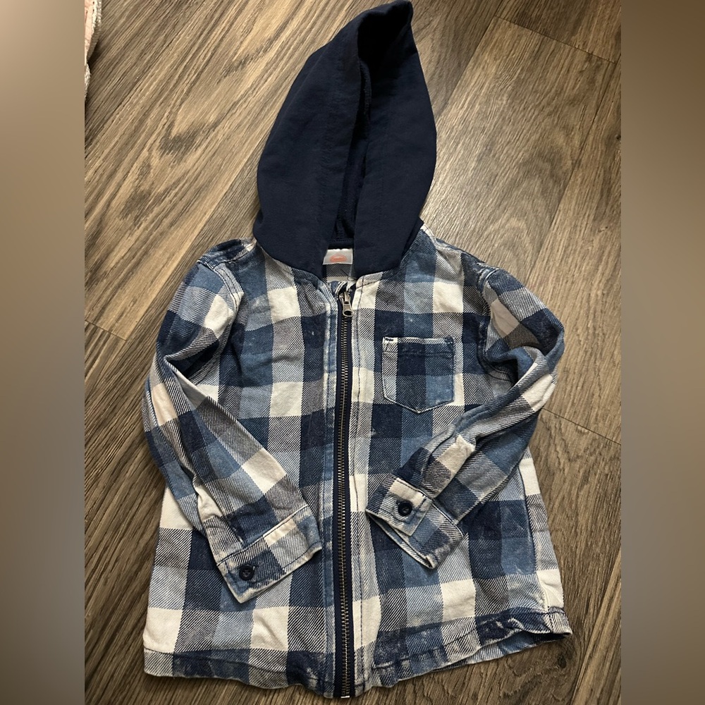 Kids Blue Plaid Hooded Jacket
